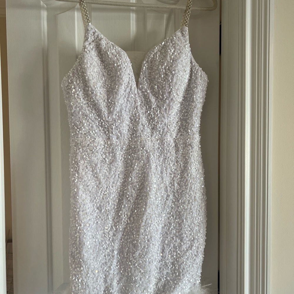 Sparkling White Sequin Mini Dress - perfect for brides